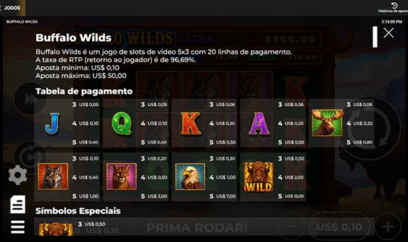 Tabla de pagamentos Buffalo Wilds